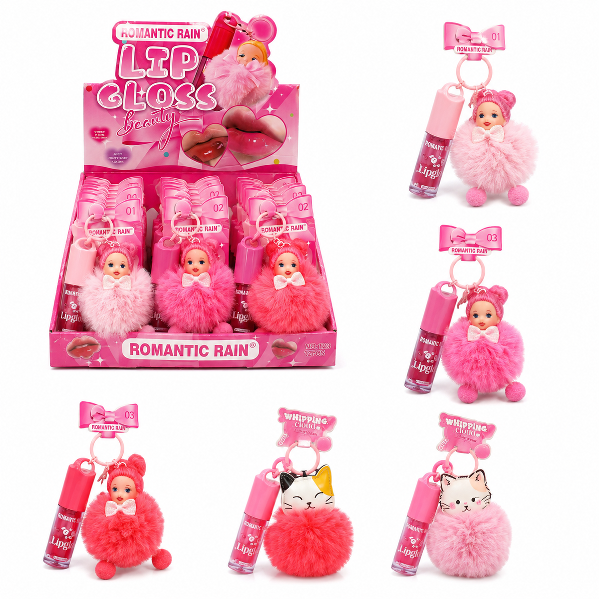 Llavero con Lip Gloss y Pom Pom de Muñeca