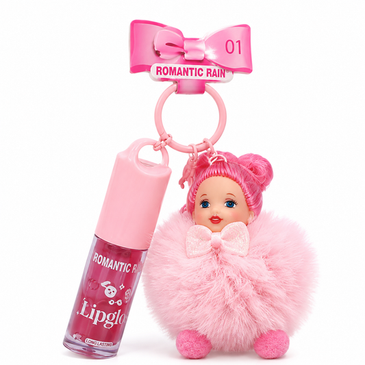 Llavero con Lip Gloss y Pom Pom de Muñeca