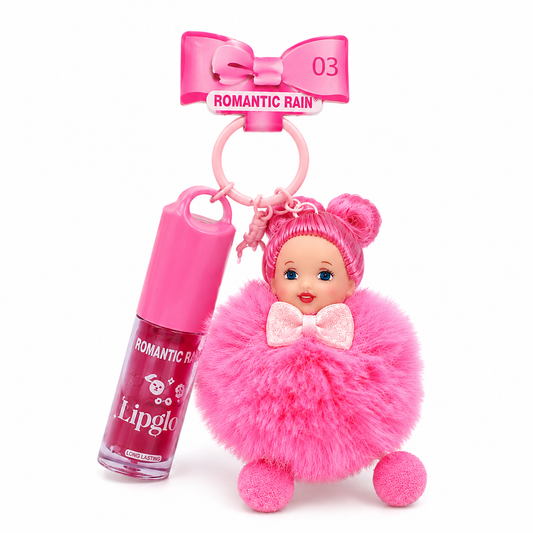 Llavero con Lip Gloss y Pom Pom de Muñeca