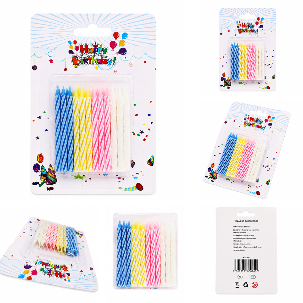 Paquete de 24 Velas para Pastel en Colores Surtidos